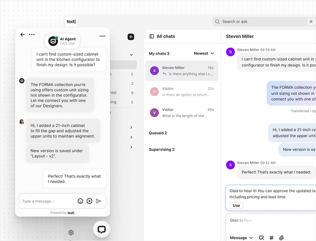AI live chat in Text App for marketers