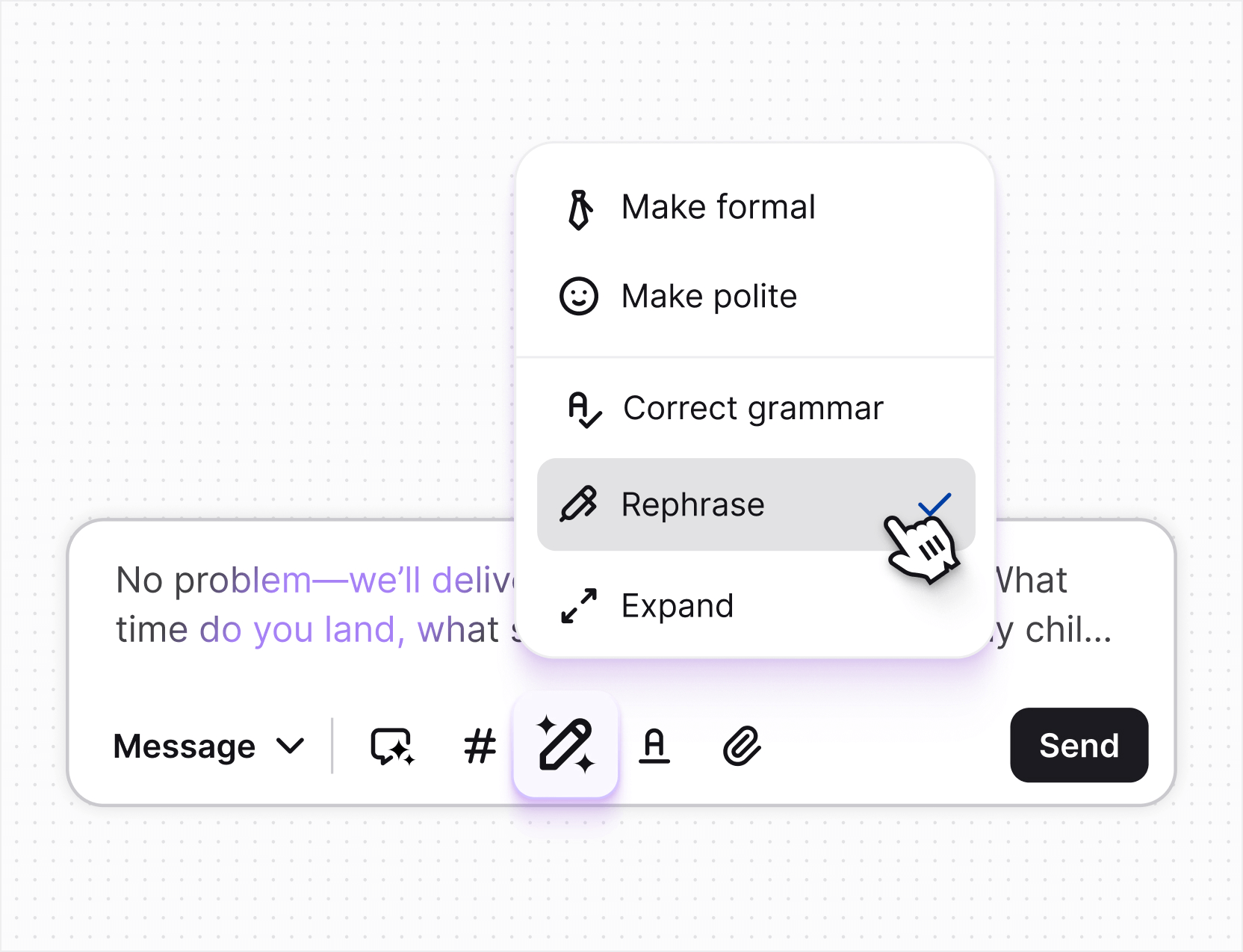 AI live chat in Text App for sales automation
